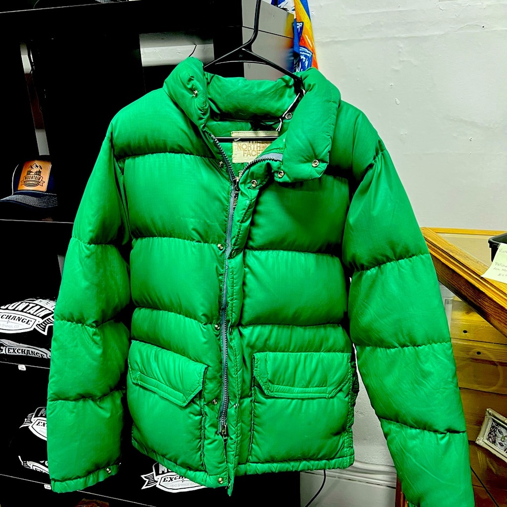 North Face green down coat